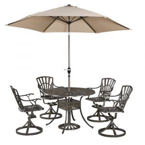 Homestyles Furniture - Grenada Taupe 6 Piece Outdoor Dining Set with Umbrella - 6661-3056