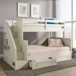 Naples White Twin Over Full Bunk Bed, White Twin Over Full Bunk Bed With Storage