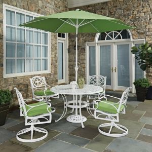 Homestyles Furniture - Sanibel White 6 Piece Outdoor Dining Set with Umbrella and Cushions - 6652-3256C