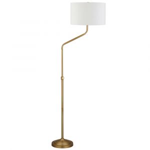 Hudson & Canal - Callum Height-Adjustable Floor Lamp with Fabric Shade in Brushed Brass/White - FL0801