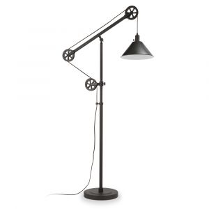 Hudson & Canal - Descartes Pulley System Floor Lamp with Metal Shade in Blackened Bronze/Blackened Bronze - FL0022