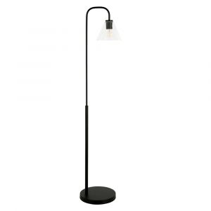 Hudson & Canal - Henderson Arc Floor Lamp with Glass Shade in Blackened Bronze/Clear - FL0774