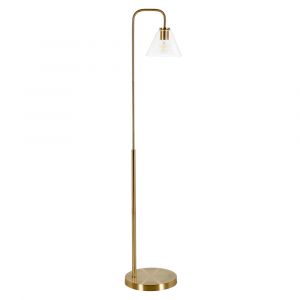 Hudson & Canal - Henderson Arc Floor Lamp with Glass Shade in Brass/Clear - FL0776