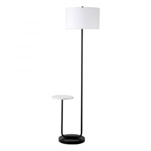 Hudson & Canal - Jacinta Floor Lamp with Marble Tray Table and Fabric Shade in Blackened Bronze/White - FL2128