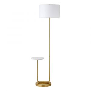 Hudson & Canal - Jacinta Floor Lamp with Marble Tray Table and Fabric Shade in Brass/White - FL2129