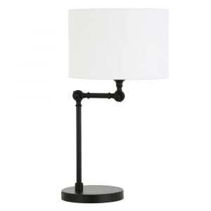 Hudson & Canal - Lucas Height-Adjustable Table Lamp with Fabric Shade in Blackened Bronze/White - TL0779