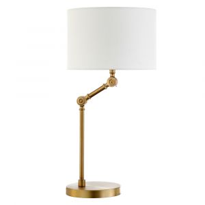 Hudson & Canal - Lucas Height-Adjustable Table Lamp with Fabric Shade in Brushed Brass/White - TL0780