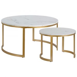 Hudson & Canal - Mitera Round Nested Coffee Table with Faux Marble Top in Brass/Faux Marble - CT1893