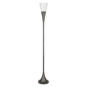 Hudson & Canal - Moura Torchiere Floor Lamp with Glass Shade in Aged Steel/Seeded - FL0203