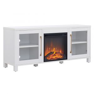 Hudson & Canal - Quincy Rectangular TV Stand with Log Fireplace for TV's up to 65