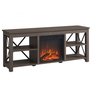Hudson & Canal - Sawyer Rectangular TV Stand with Log Fireplace for TV's up to 65