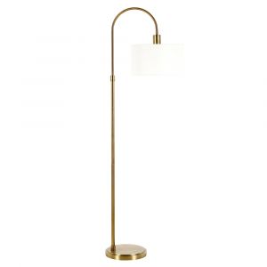 Hudson & Canal - Veronica Arc Floor Lamp with Fabric Shade in Antique Brass/White - FL0724