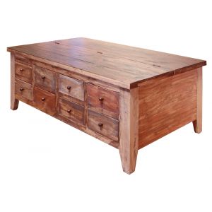 IFD - Antique Multicolor Cocktail Table w/8 Drawers in one side & lift top in the other side - IFD965CKTL