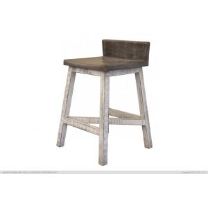IFD - Stone 24” Stool -w/Wooden Seat & Base- Stone Finish - IFD470BS24