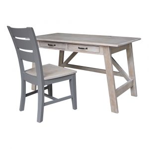 International Concepts - Serendipity Desk with 2 Drawers and Chair in Washed Gray Taupe Finish in Washed Gray Taupe Finish - K09-OF-69-CI38-60