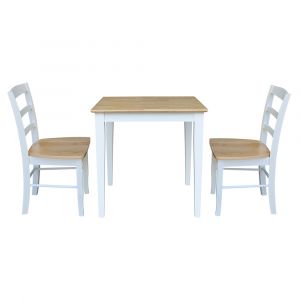International Concepts (Set of 3 Pcs) - 30X30 Dining Table with 2 Ladderback Chairs in White / Natural Finish - K02-3030-C2P-2