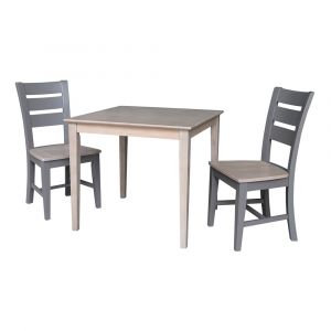International Concepts - Set of 3 Pcs - 36X36 Dining Table with 2 RTA Chairs in Washed Gray Taupe Finish - K09-3636-CI138-60-2