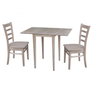 International Concepts (Set of 3 Pcs) - Small Dual Drop Leaf Table with 2 RTA Chairs in Washed Gray Taupe Finish - K09-2236D-C617-2