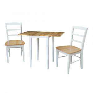 International Concepts - Set of 3 Pcs - Small Dual Drop Leaf Table with 2 Madrid Ladderback Chairs in White / Natural Finish - K02-2236D-C2
