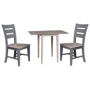International Concepts (Set of 3 Pcs) - Small Dual Drop Leaf Table with 2 RTA Chairs in Washed Gray Taupe Finish - K09-2236D-CI38-60P