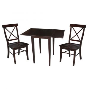 International Concepts - Set of 3 Pcs - Small Dual Drop Leaf Table with 2 X-Back Chairs in Rich Mocha Finish - K15-2236D-C613