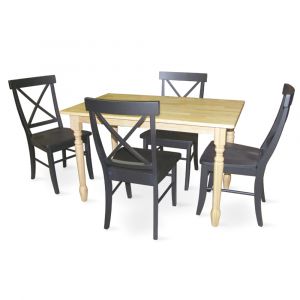 International Concepts - (Set of 5 Pcs) 3048 Table with 4 Chairs in Natural / Black Finish - K01-3048-C613-4