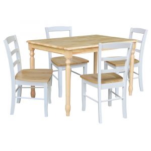 International Concepts - Set of 5 Pcs - 3048 Table with 4 RTA Chairs in Natural / White & Natural Finish - K01-3048-C02-2-4