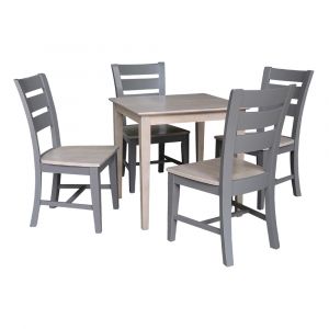 International Concepts - Set of 5 Pcs - 30X30 Dining Table with 4 RTA Chairs in Washed Gray Taupe Finish - K09-3030-CI138-60-4