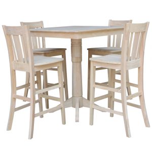 International Concepts - Set of 5 Pcs -36X36 Square Top Ped Table with 4 Bar Height Stools - K-3636TP-27B-S103-4