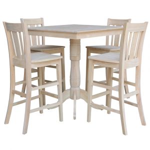 International Concepts - (Set of 5 Pcs)36X36 Square Top Ped Table with 4 Bar Height Stools - K-3636TP-6B-2-S103-4