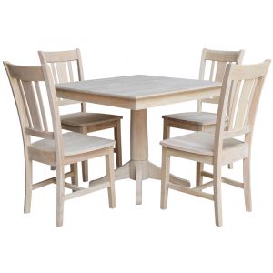 International Concepts - Set of 5 Pcs -36X36 Square Top Ped Table with 4 Chairs - K-3636TP-27B-C10-4