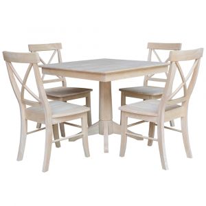 International Concepts - Set of 5 Pcs -36X36 Square Top Ped Table with 4 Chairs - K-3636TP-27B-C613-4