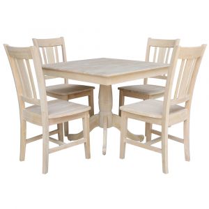 International Concepts - (Set of 5 Pcs)36X36 Square Top Ped Table with 4 Chairs - K-3636TP-C10-4
