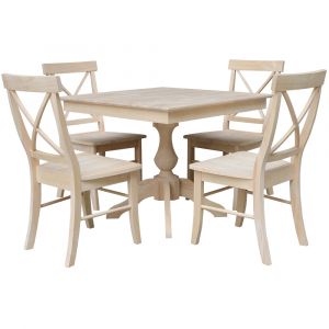 International Concepts - Set of 5 Pcs -36X36 Square Top Ped Table with 4 Chairs - K-3636TP-11B-C613-4