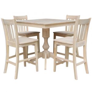 International Concepts - (Set of 5 Pcs)36X36 Square Top Ped Table with 4 Counter Height Stools - K-3636TP-11B-S102-4