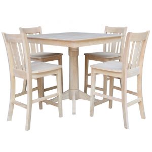 International Concepts - (Set of 5 Pcs)36X36 Square Top Ped Table with 4 Counter Height Stools - K-3636TP-27B-S102-4