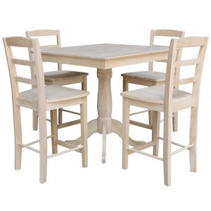 International Concepts - (Set of 5 Pcs)36X36 Square Top Ped Table with 4 Counter Height Stools - K-3636TP-6B-S402-4