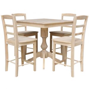 International Concepts - (Set of 5 Pcs)36X36 Square Top Ped Table with 4 Counter Height Stools - K-3636TP-11B-S402-4