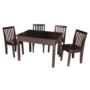 International Concepts - (Set of 5 Pcs) Table with 4 Mission Juvenile Chairs in Rich Mocha Finish in Rich Mocha Finish - K15-JT2532L-263-4
