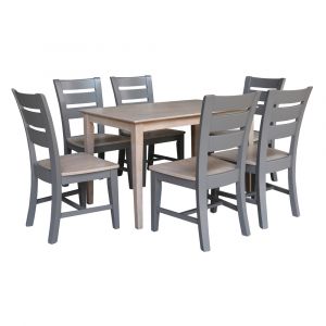 International Concepts - Set of 7 Pcs - 30X48 Dining Table with 6 RTA Chairs in Washed Gray Taupe Finish - K09-3048-CI38-60-6
