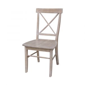 International Concepts - X-Back Chair with Solid Wood Seat in Washed Gray Taupe Finish (Set of 2) - C09-613P