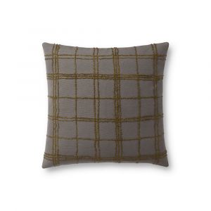 Jean Stoffer x Loloi - Edward Charcoal / Olive 18'' x 18'' Cover w/Down Pillow - DSETPJS0010CCOLPIL1