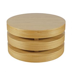 Jofran - Brix Mid-Century Modern Floating Sculpture Round Layered Coffee Table with Caster Wheels - 2370-2OAK