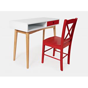 Jofran - EZ-Style Desk and X-Back Chair Set - Natural and Red - 1905EZ-40RD