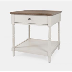Jofran - Grafton Farms End Table with Drawer - Brushed White with brushed brown top - 1978-3