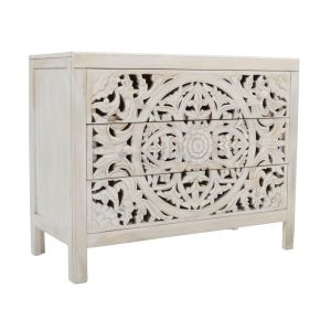 Jofran - Jolie Rustic Solid Wood Global Boho Hand Carved Accent Chest with Three Drawers - 2356-39