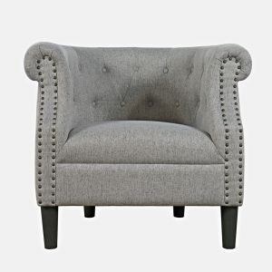 Jofran - Lily Transitional Contemporary Upholstered Barrel Curved Back Accent Chair with Nailhead Trim, Ash - LILY-CH-ASH