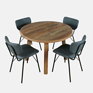 Jofran - Reclamation Five Piece Round Rustic Reclaimed Solid Wood Round Dining Set with Upholstered Chairs - 2301-RND-4-OWNCHSL