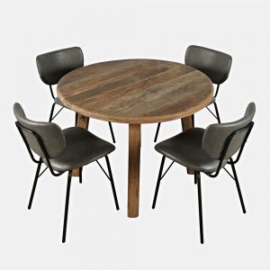 Jofran - Reclamation Five Piece Round Rustic Reclaimed Solid Wood Round Dining Set with Upholstered Chairs - 2301-RND-4-OWNCHGRY