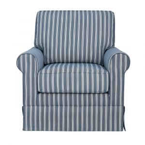 Jofran - Riley Traditional Striped Upholstered Skirted Swivel Accent Chair, Navy - RILEY-SW-NAVY